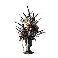 Glitzhome 22"H Halloween Black Rose, Skeleton And Berry Urn Tree Halloween Tabletop Decor