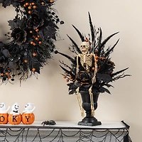 Glitzhome 22"H Halloween Black Rose, Skeleton And Berry Urn Tree Halloween Tabletop Decor