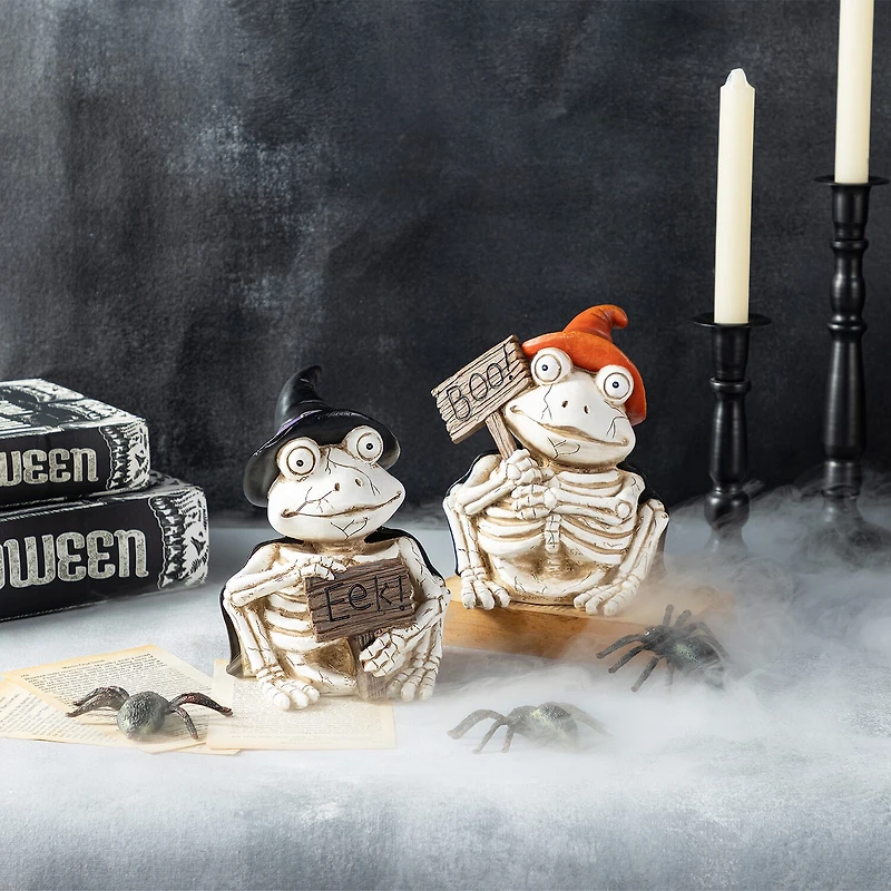 Glitzhome 7"H Halloween Resin Skeleton Frogs 2-pc. Halloween Tabletop Decor