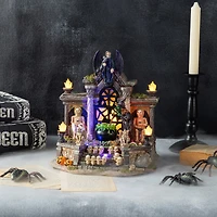 Glitzhome 10"H Lighted Resin Halloween Haunted House Halloween Tabletop Decor