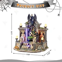 Glitzhome 10"H Lighted Resin Halloween Haunted House Halloween Tabletop Decor