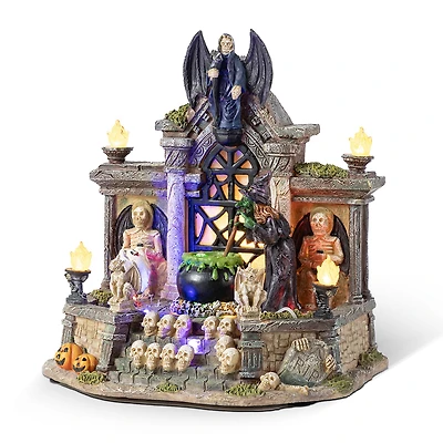 Glitzhome 10"H Lighted Resin Halloween Haunted House Halloween Tabletop Decor