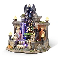 Glitzhome 10"H Lighted Resin Halloween Haunted House Halloween Tabletop Decor