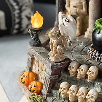 Glitzhome 10"H Lighted Resin Halloween Haunted House Halloween Tabletop Decor