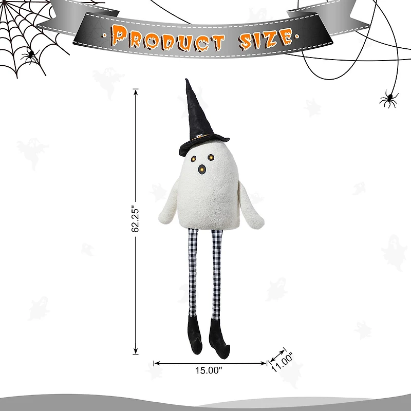 Glitzhome 66"H Halloween Oversized Lighted Fabric Ghost Sitter Halloween Porch Sign