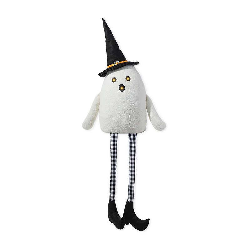 Glitzhome 66"H Halloween Oversized Lighted Fabric Ghost Sitter Halloween Porch Sign