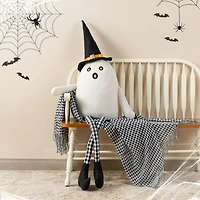 Glitzhome 66"H Halloween Oversized Lighted Fabric Ghost Sitter Halloween Porch Sign