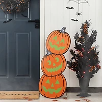 Glitzhome 36"H Halloween Wood Skeleton Cat And Stacked Pumpkin Halloween Porch Sign