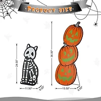 Glitzhome 36"H Halloween Wood Skeleton Cat And Stacked Pumpkin Halloween Porch Sign
