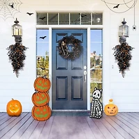 Glitzhome 36"H Halloween Wood Skeleton Cat And Stacked Pumpkin Halloween Porch Sign