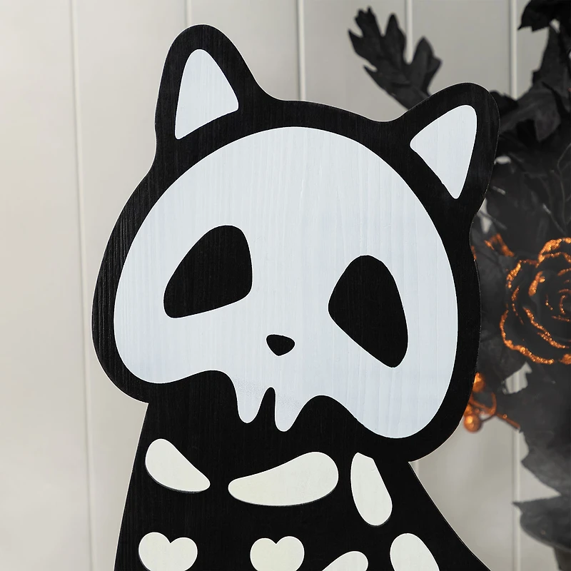 Glitzhome 36"H Halloween Wood Skeleton Cat And Stacked Pumpkin Halloween Porch Sign