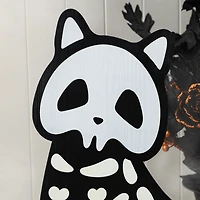Glitzhome 36"H Halloween Wood Skeleton Cat And Stacked Pumpkin Halloween Porch Sign