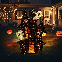 Glitzhome 62"H Lighted Halloween 2d Haunted House Outdoor Décor Halloween Inflatable
