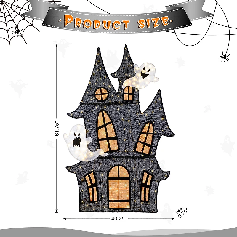 Glitzhome 62"H Lighted Halloween 2d Haunted House Outdoor Décor Halloween Inflatable