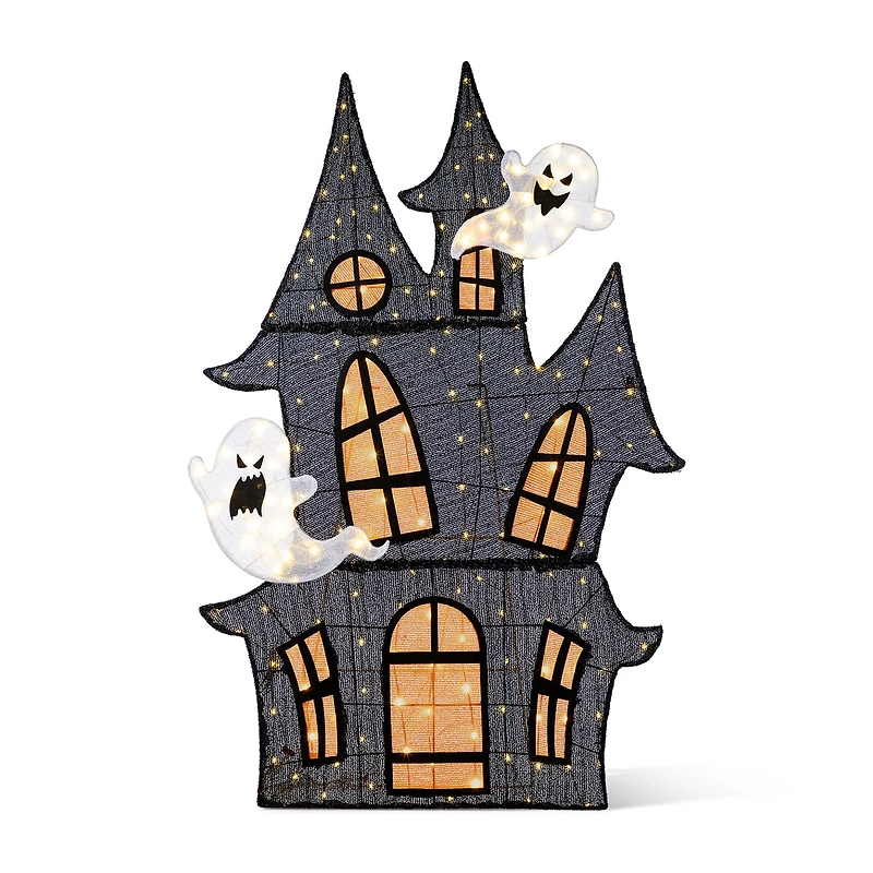 Glitzhome 62"H Lighted Halloween 2d Haunted House Outdoor Décor Halloween Inflatable