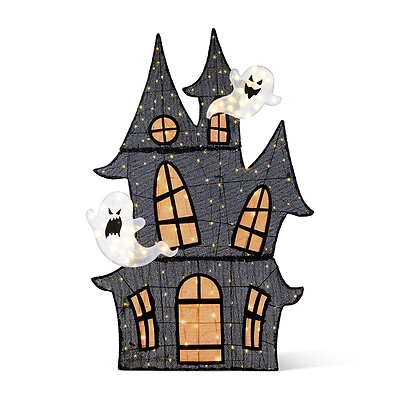 Glitzhome 62"H Lighted Halloween 2d Haunted House Outdoor Décor Halloween Inflatable