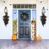 Glitzhome 28"H Halloween Black Rose And Berry Swag Wall Sign