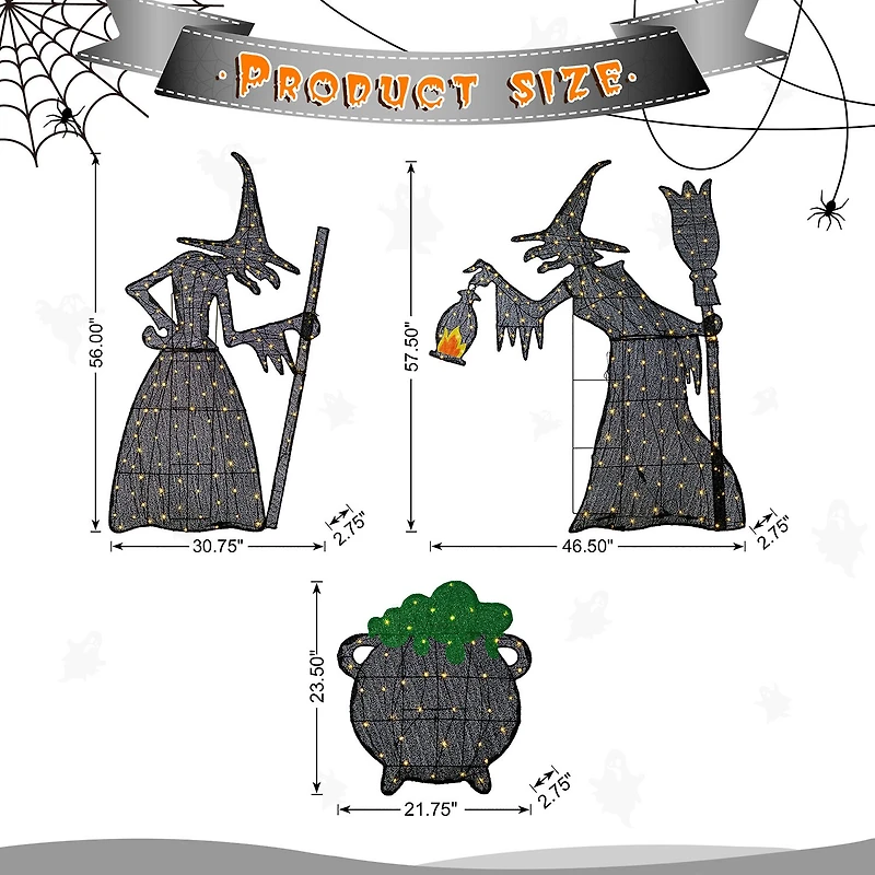 Glitzhome Lighted Halloween 3d Witches 3-pc. Halloween Inflatable