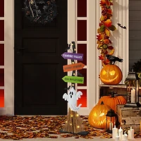Glitzhome 42"H Lighted Wooden Ghost'S Broom Halloween Porch Sign