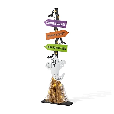 Glitzhome 42"H Lighted Wooden Ghost'S Broom Halloween Porch Sign
