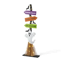 Glitzhome 42"H Lighted Wooden Ghost'S Broom Halloween Porch Sign