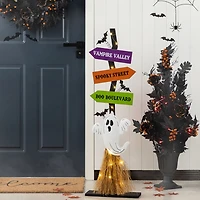 Glitzhome 42"H Lighted Wooden Ghost'S Broom Halloween Porch Sign