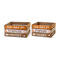 Glitzhome Set Of 2 Wooden Pumpkin Crate Decorative Box