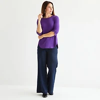 Liz Claiborne Tall Womens Round Neck 3/4 Sleeve Tunic Top