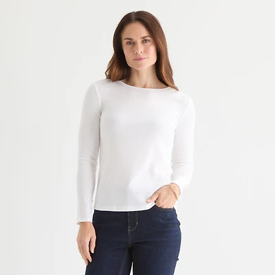 Liz Claiborne Womens Tall Crew Neck Long Sleeve T-Shirt