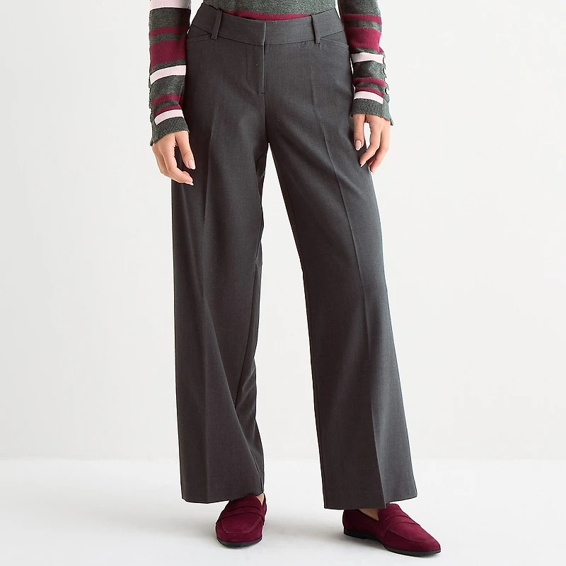 Liz Claiborne Audra Womens Tall Wide Leg Mid Rise Trouser
