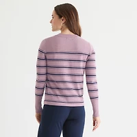 Liz Claiborne Tall Womens Crew Neck Long Sleeve Striped Pullover Sweater