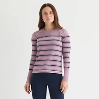 Liz Claiborne Tall Womens Crew Neck Long Sleeve Striped Pullover Sweater