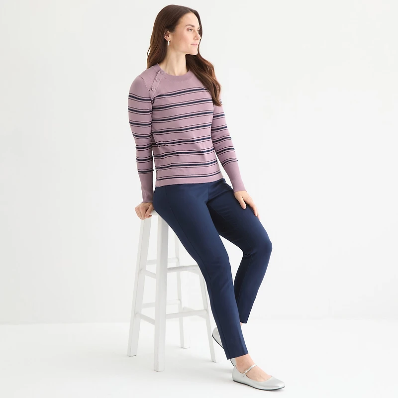 Liz Claiborne Tall Womens Crew Neck Long Sleeve Striped Pullover Sweater