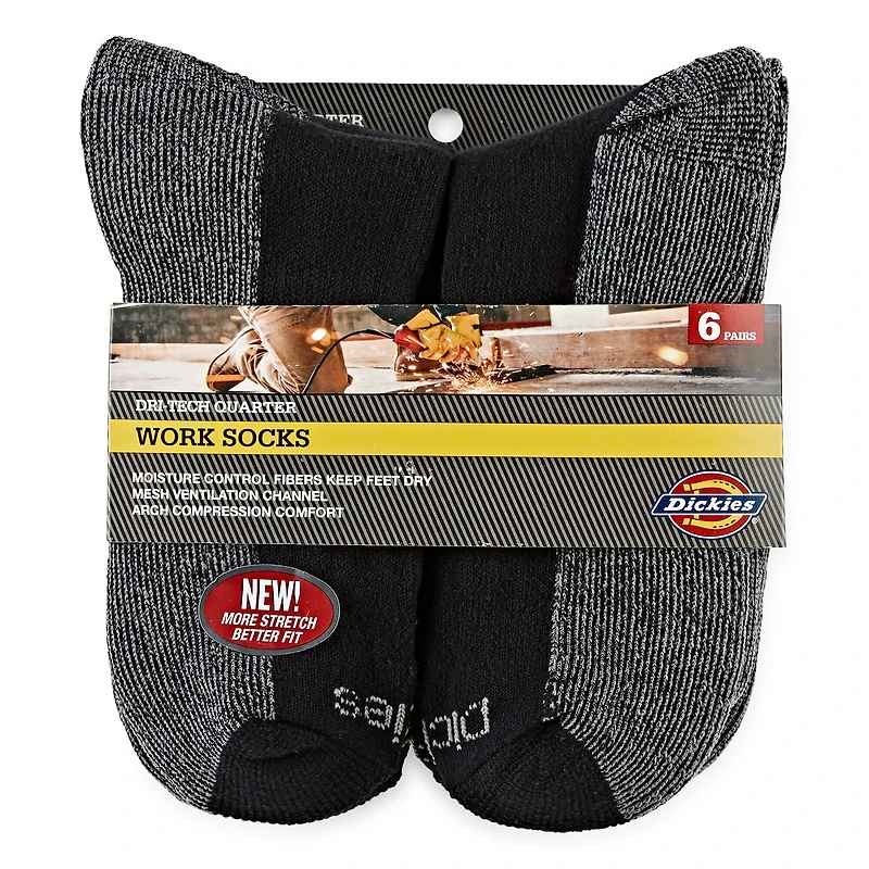 Dickies Dri-Tech Work Mens Multi-Pack 6 Pair Quarter Ankle Socks