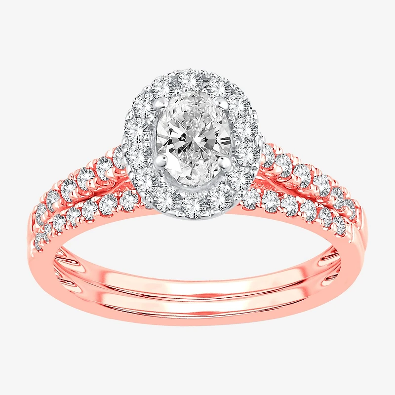 Signature By Modern Bride 1 CT.T.W. (H-I / SI1-SI2) Lab-Grown Diamond Oval Halo Bridal Set 10K or 14K Gold