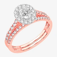 Signature By Modern Bride 1 CT.T.W. (H-I / SI1-SI2) Lab-Grown Diamond Oval Halo Bridal Set 10K or 14K Gold