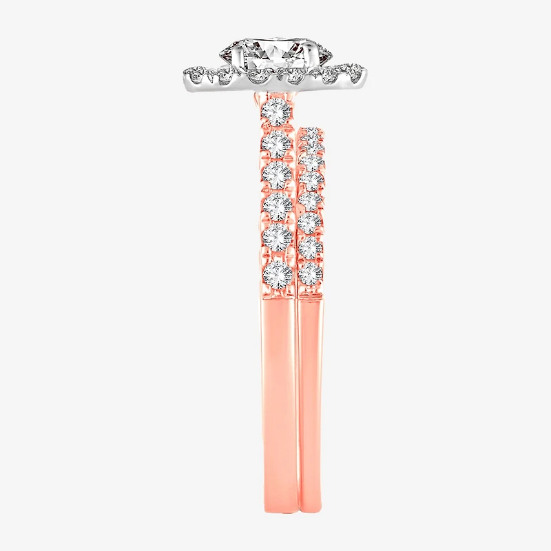 Signature By Modern Bride 1 CT.T.W. (H-I / SI1-SI2) Lab-Grown Diamond Oval Halo Bridal Set 10K or 14K Gold