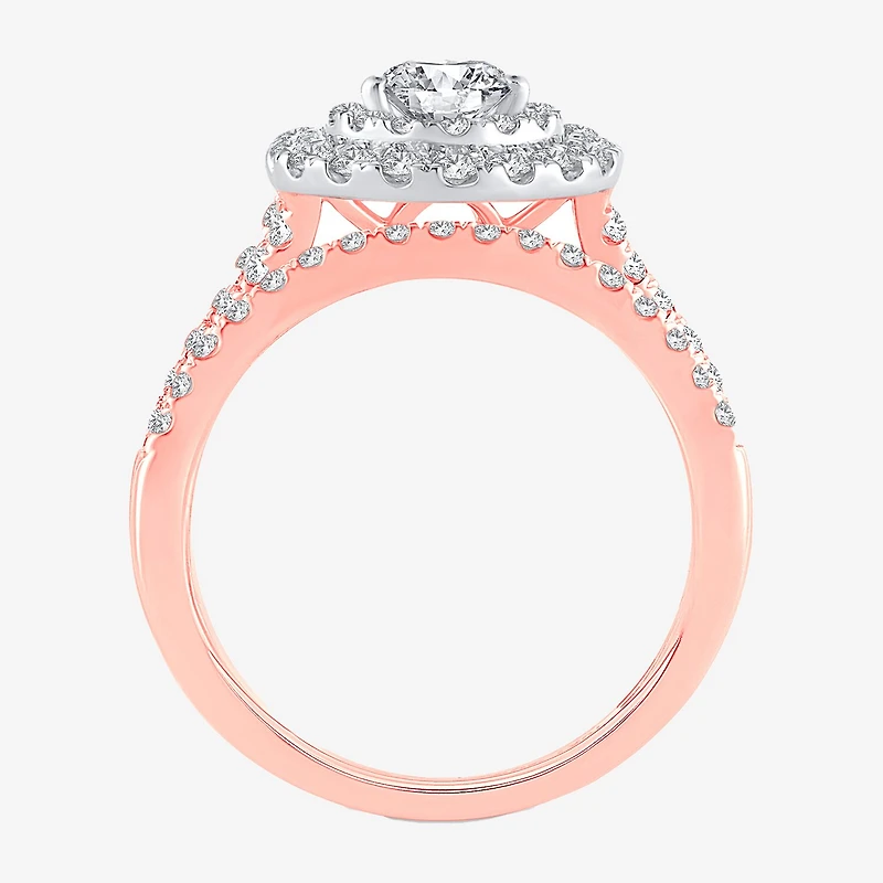 Signature By Modern Bride (H-I / Si1-Si2) Womens 1 1/2 CT. T.W. Lab Grown White Diamond 10K or 14K Gold Pear Halo Bridal Set