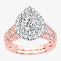 Signature By Modern Bride (H-I / Si1-Si2) Womens 1 1/2 CT. T.W. Lab Grown White Diamond 10K or 14K Gold Pear Halo Bridal Set