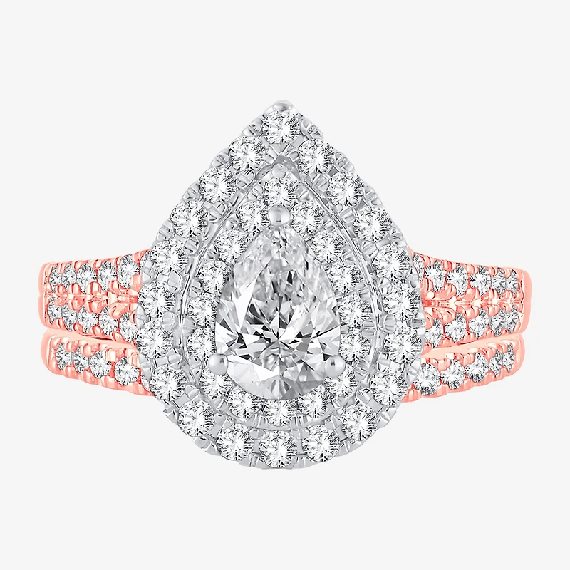 Signature By Modern Bride (H-I / Si1-Si2) Womens 1 1/2 CT. T.W. Lab Grown White Diamond 10K or 14K Gold Pear Halo Bridal Set