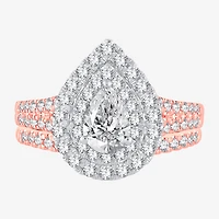 Signature By Modern Bride (H-I / Si1-Si2) Womens 1 1/2 CT. T.W. Lab Grown White Diamond 10K or 14K Gold Pear Halo Bridal Set