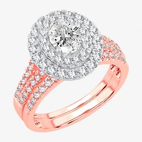 (H-I / SI1-SI2) Signature By Modern Bride Womens 1 1/2 CT. T.W. Lab Grown White Diamond 10K or 14K Gold Oval Halo Bridal Set