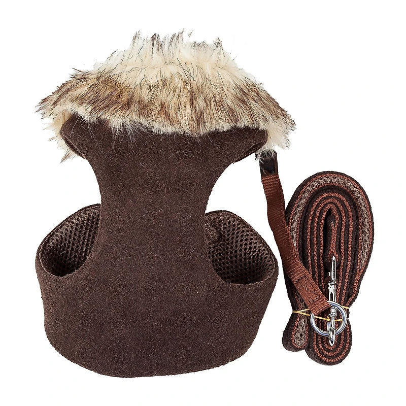 Pet Life Luxe 'Furracious' 2-In-1 Mesh Reversed Adjustable-Leash W/ Removable Fur Collar Dog Harness