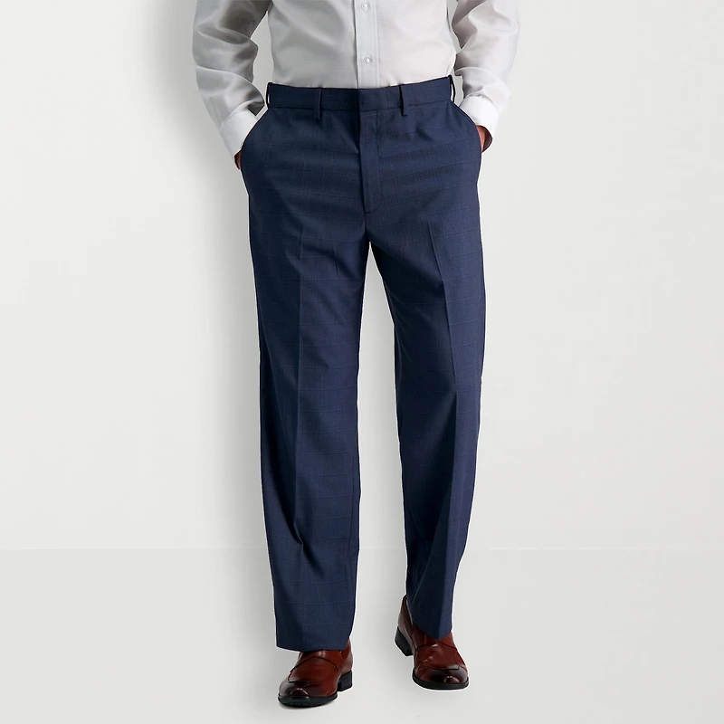 Haggar JMH Sharkskin Mens Stretch Fabric Classic Fit Windowpane Flat Front Suit Pant