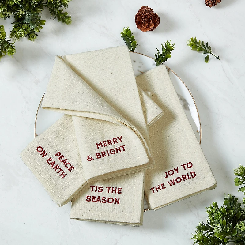 Elrene Home Fashions Joyful Sentiment Embroidered 4-pc. Napkins