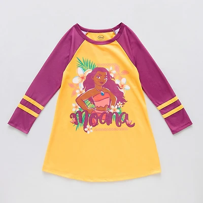 Disney Collection Little & Big Kid Girls Moana Crew Neck Long Sleeve Nightshirt