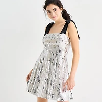 by&by Womens Juniors Square Neck Sleeveless Sequin Fit + Flare Dress