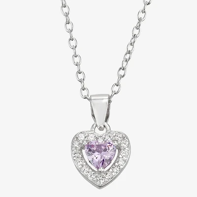 Girls Purple Cubic Zirconia Sterling Silver Cross 15 Inch Pendant Necklace