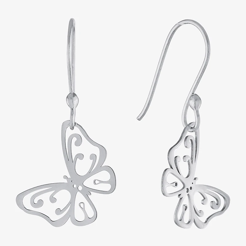 Silver Treasures Womens Sterling Silver Butterfly Drop Earrings