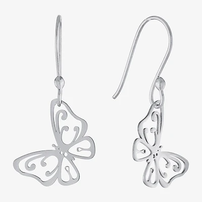 Silver Treasures Womens Sterling Silver Butterfly Drop Earrings